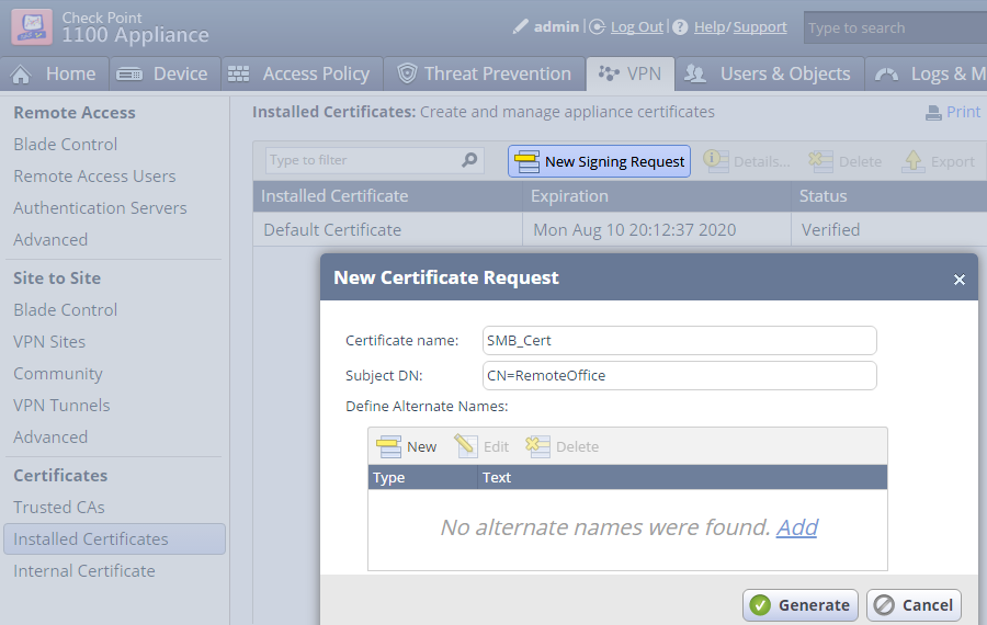 check point add 3rd party cert to vpn