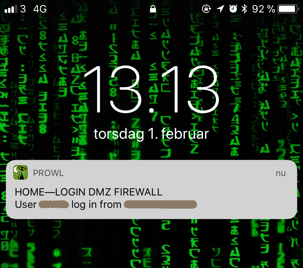 This is a prowl push message showing me that someone is logging in to my firewall via SSH