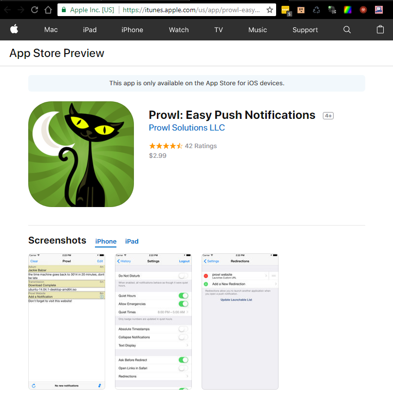 The Prowl app in Apples appstore