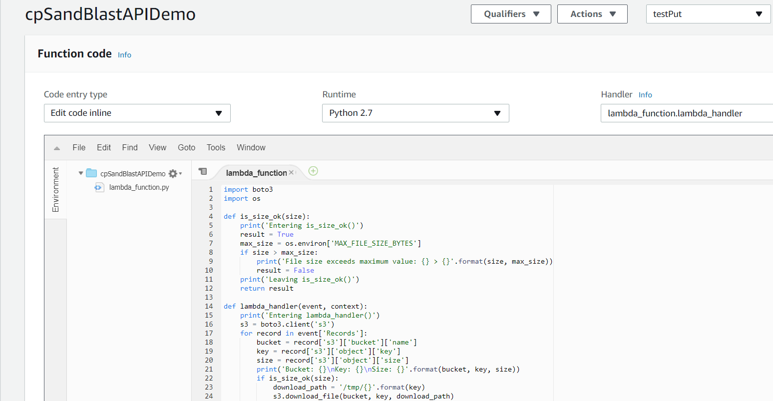 View of simple Lambda function