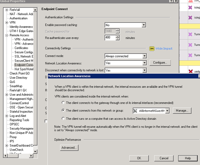 update checkpoint vpn client from the gateway