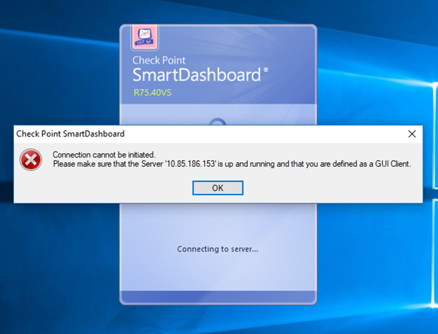 checkpoint smartdashboard connection cannot be initiated