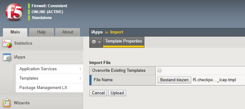 Import the iApp template