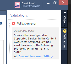 Validation Error Contenent Awareness - Check Point CheckMates