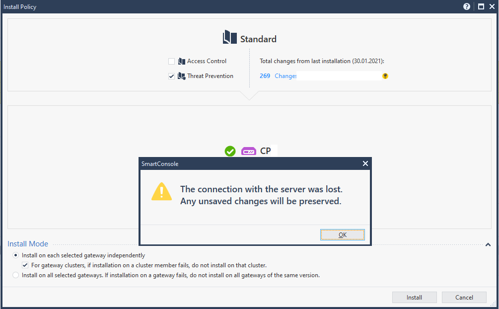 R81 managment server. The connection with server w - Check 