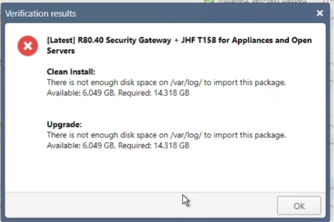 Solved: Disk Space error with Upgrading from R80.10 -> R80