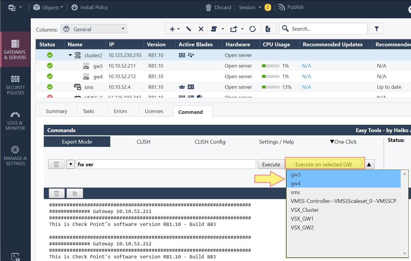 Execute Commands Simultaneously Smartconsole Ext Check Point