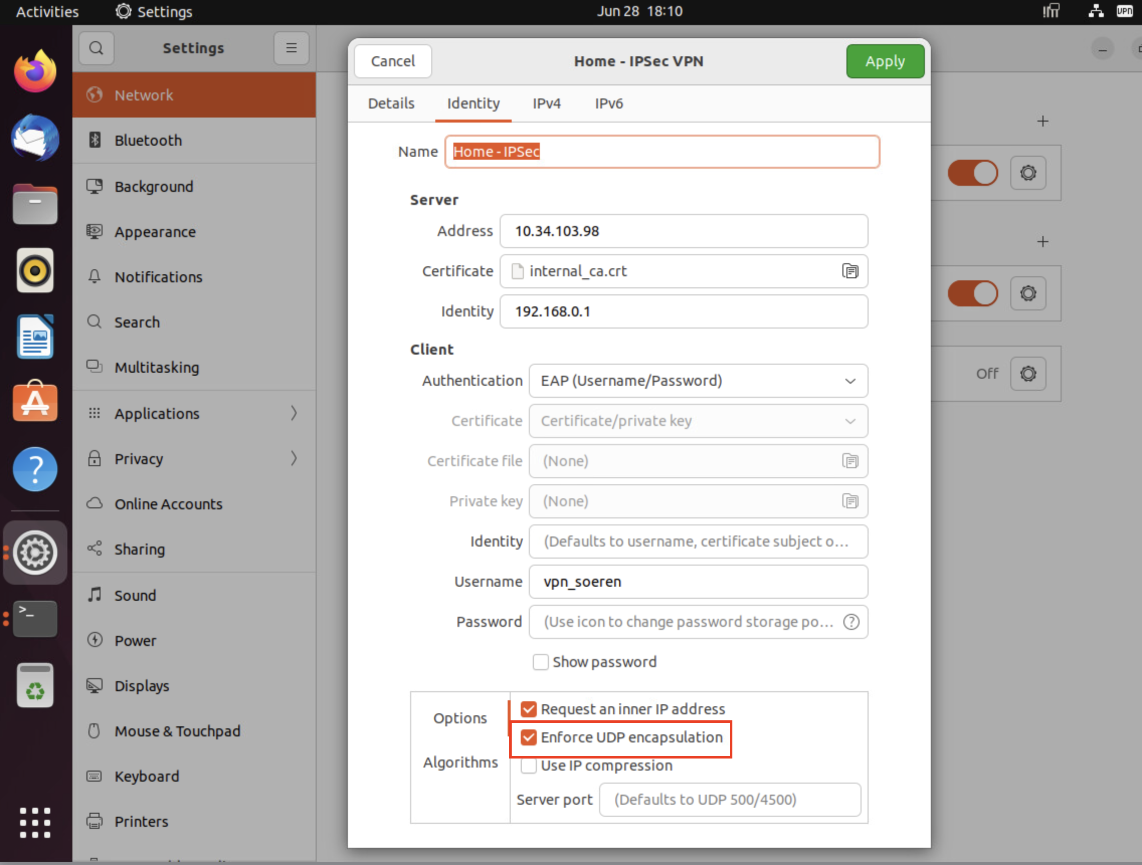strongSwan GUI Network Manager Username / Pa... Check Point