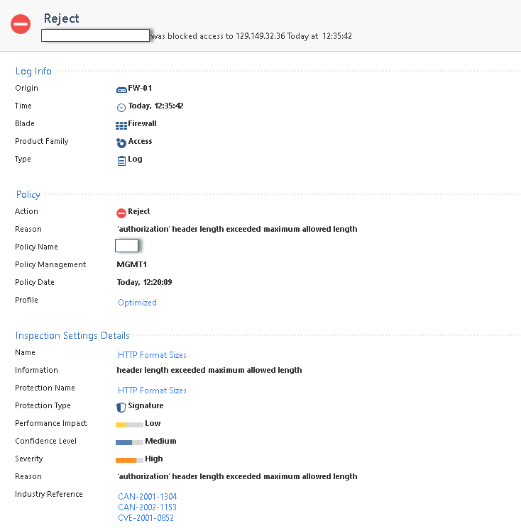 Blocking by HEADER LENGTH EXCEEDED - Check Point CheckMates