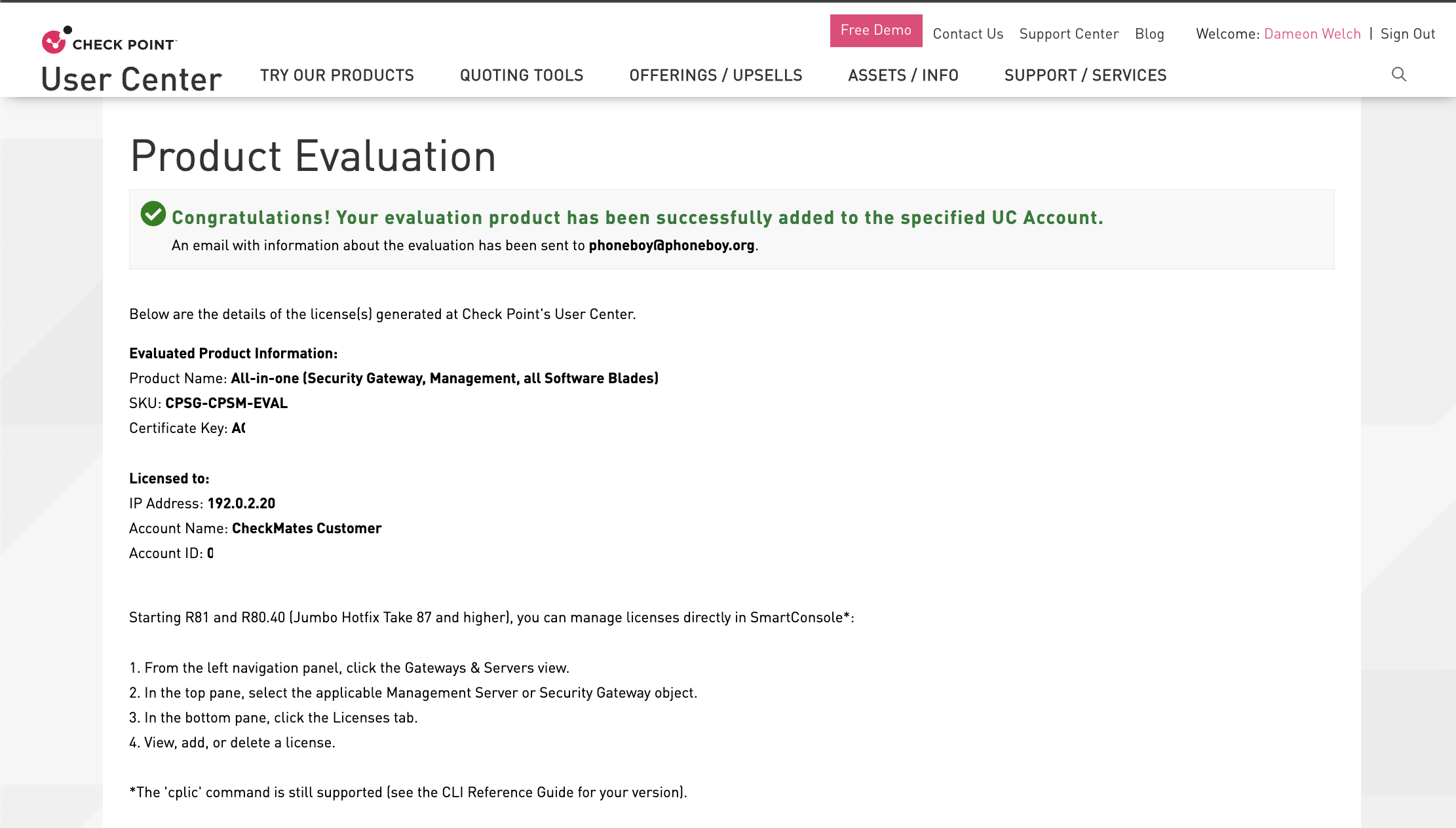 Solved: How to Request an Evaluation License for Security ... - Check ...