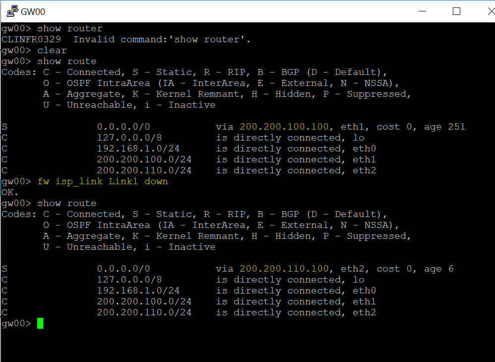 ISP Redundancy (command Fw Isp_link) - Check Point CheckMates