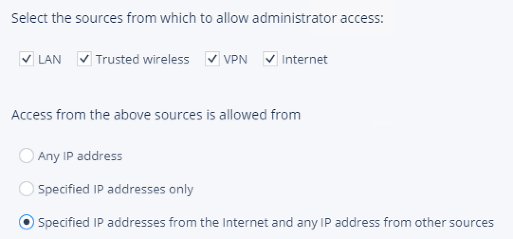 Screenshot of the configuration of administrator access