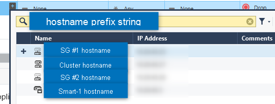 However, the Security Gateways are visible when selecting from the "+" option in the source or destination fields during policy creation.