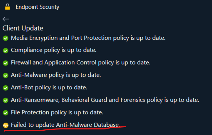 Solved: Harmony EndPoint Security Client: Failed to update... - Check ...