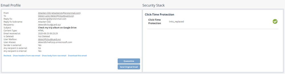 ClickTime Protection Benign link click event