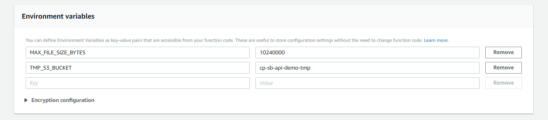 Environment variables for simple Lambda function