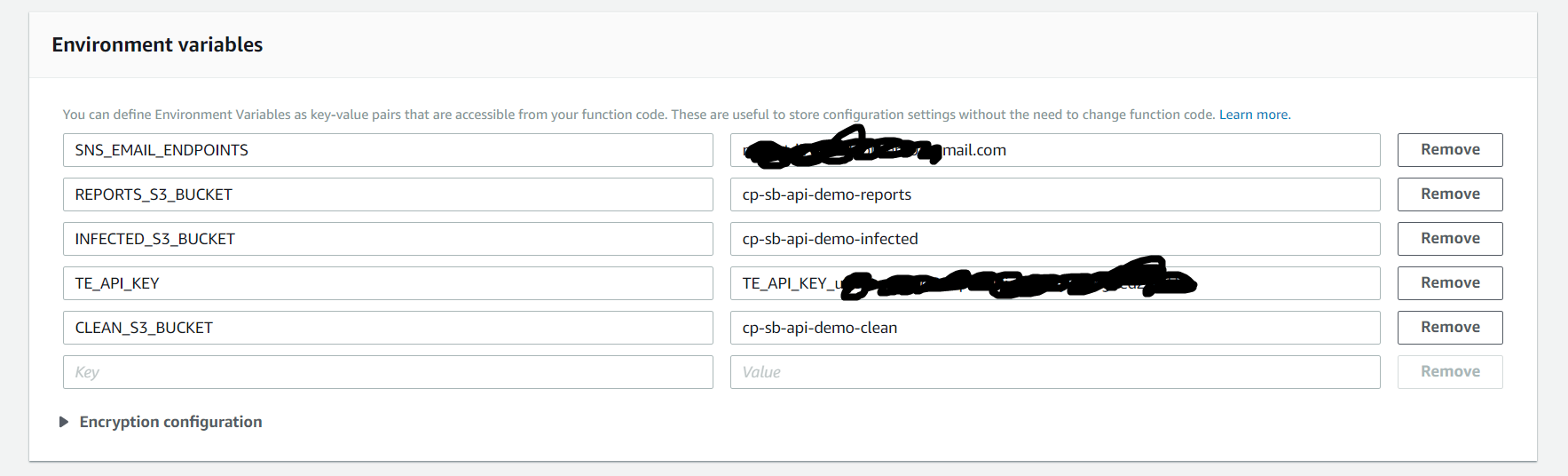 Environment variables for worker Lambda function