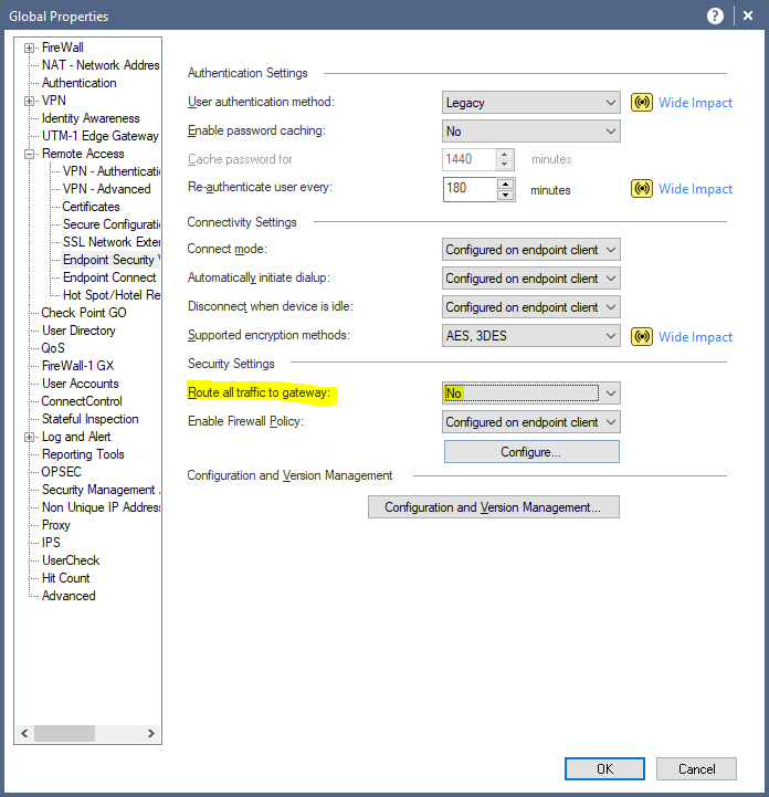 Configure split tunnel