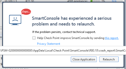 smart console has experienced a serious problem and need to relaunch