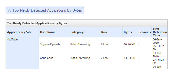 Top Newly Detect Applications by Bytes